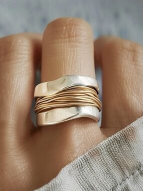 Mixed Metal Wave Wrap Ring - Silver & Gold